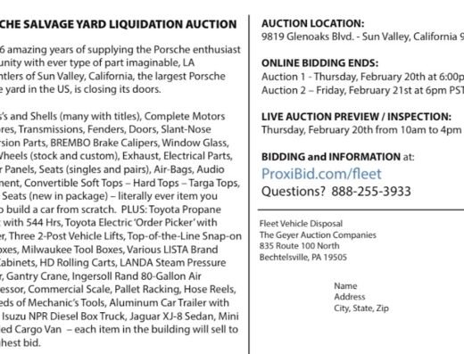 LIQUIDATING Los Angeles Dismantler Porsche Parts 911 Boxster Cayman Cayenne